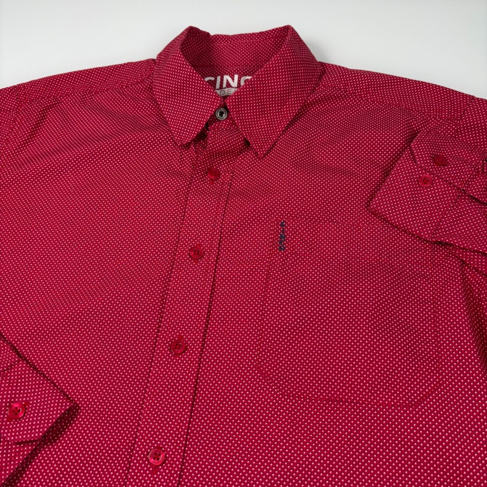 Cinch Men Small Red Button Up Shirt Modern Fit Geometric Long Sleeve Western